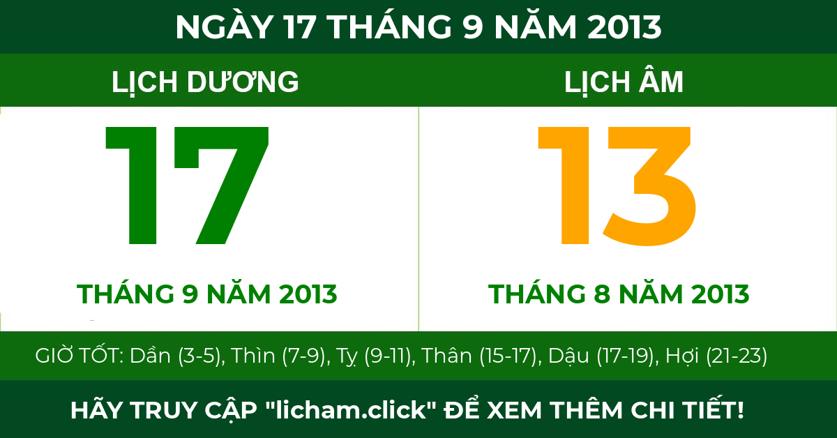 lịch âm ngày 17 tháng 9 năm 2013