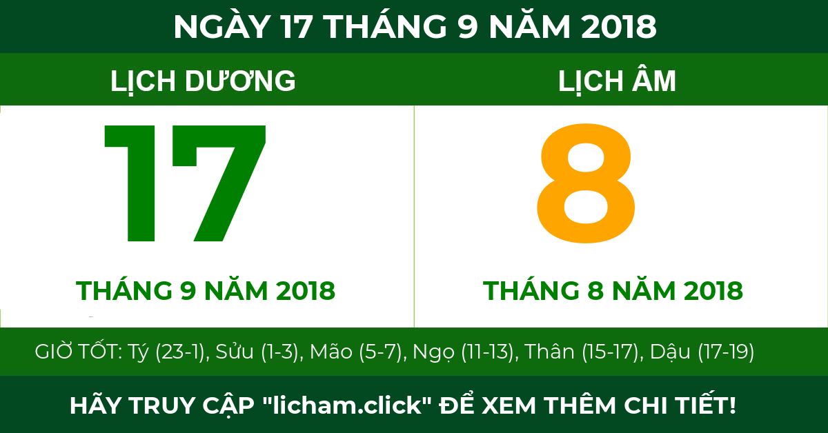 lịch âm ngày 17 tháng 9 năm 2018