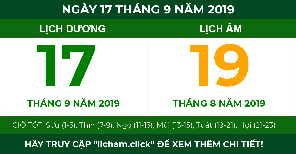 lịch âm ngày 17 tháng 9 năm 2019