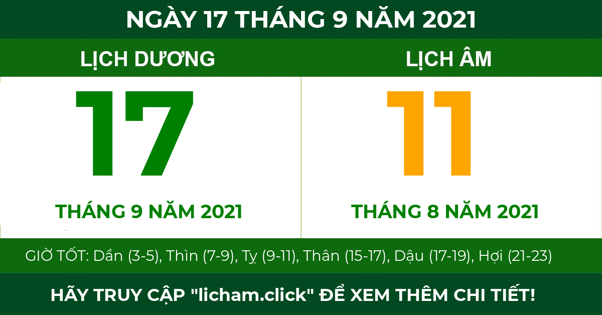 lịch âm ngày 17 tháng 9 năm 2021