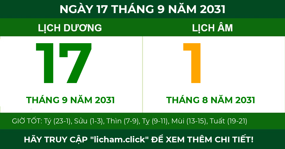 lịch âm ngày 17 tháng 9 năm 2031
