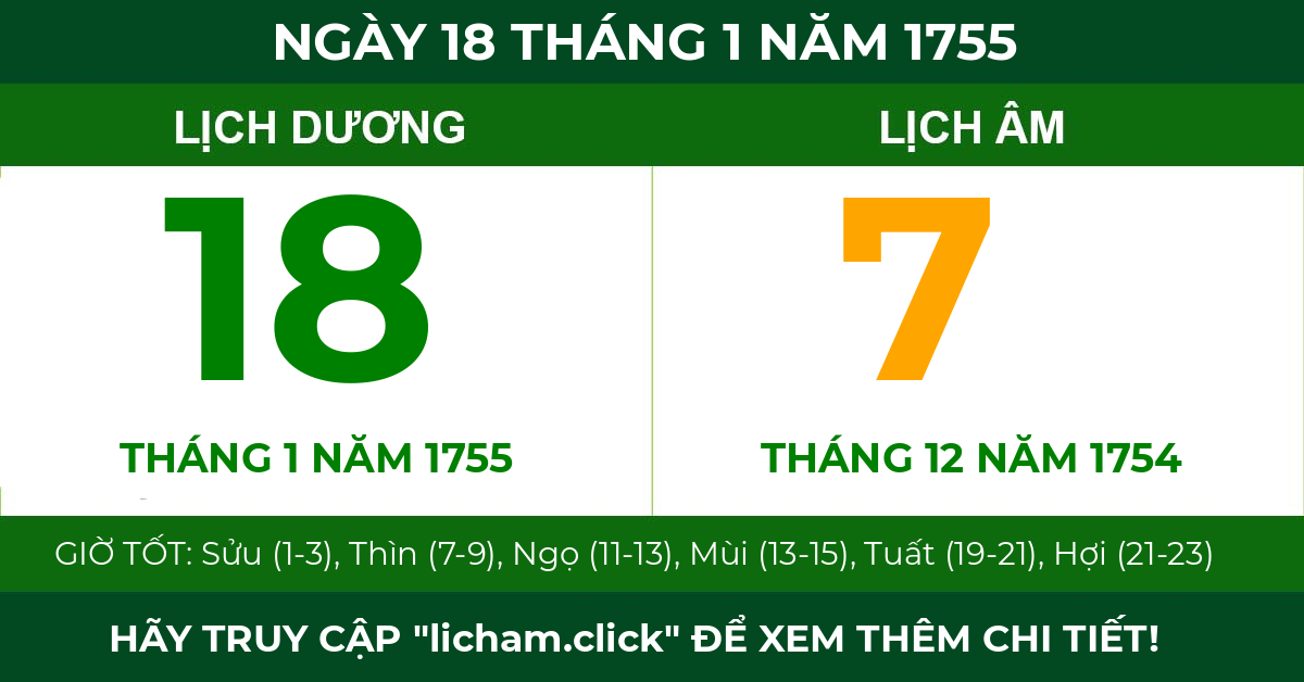 lịch âm ngày 18 tháng 1 năm 1755