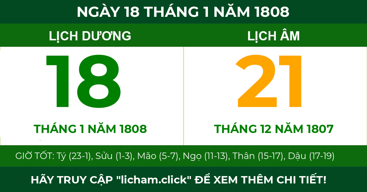 lịch âm ngày 18 tháng 1 năm 1808