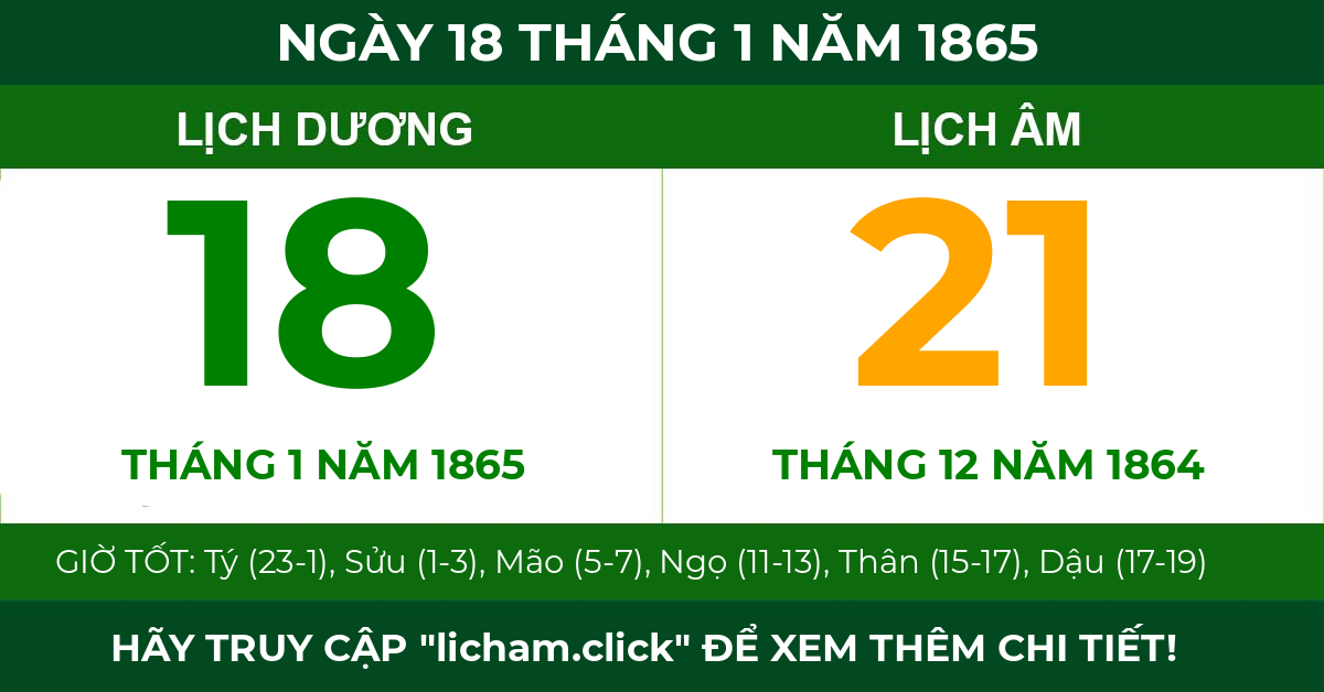 lịch âm ngày 18 tháng 1 năm 1865