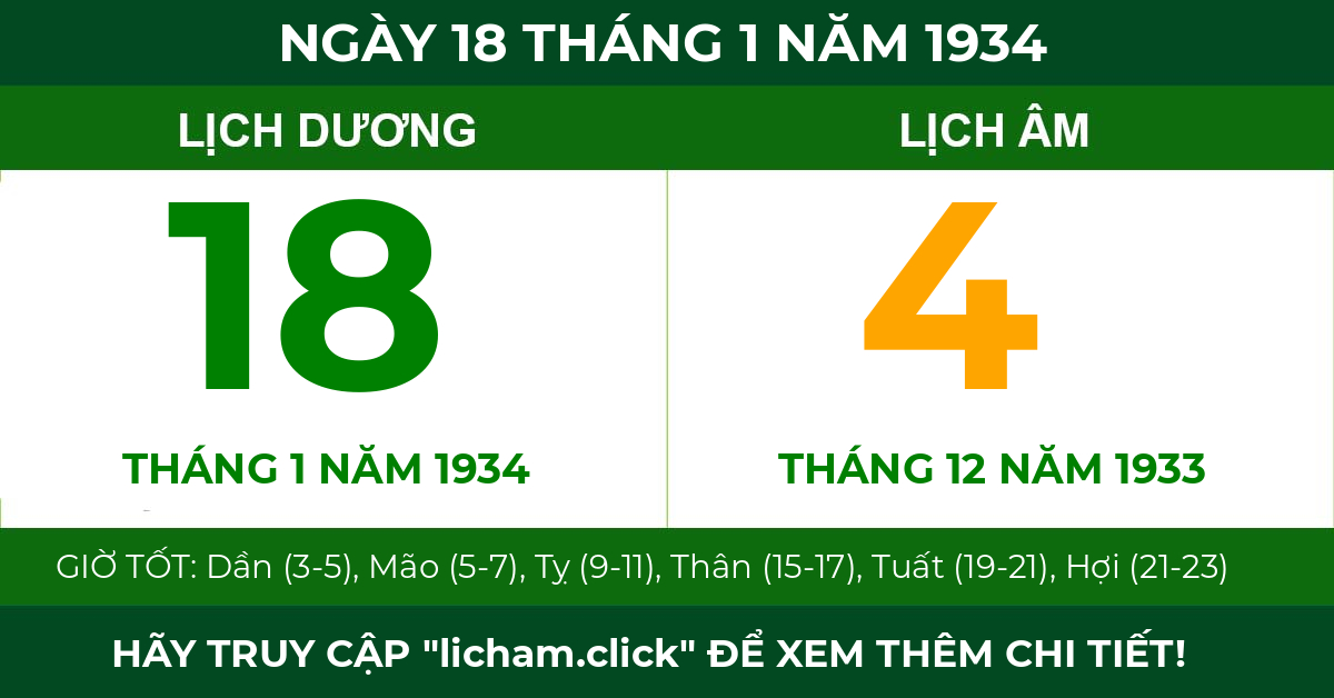 lịch âm ngày 18 tháng 1 năm 1934