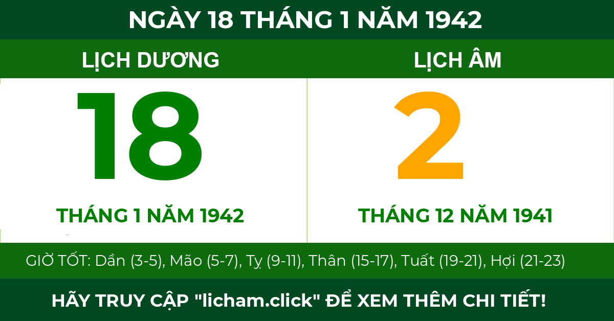 lịch âm ngày 18 tháng 1 năm 1942