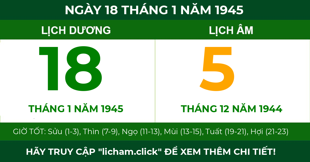 lịch âm ngày 18 tháng 1 năm 1945