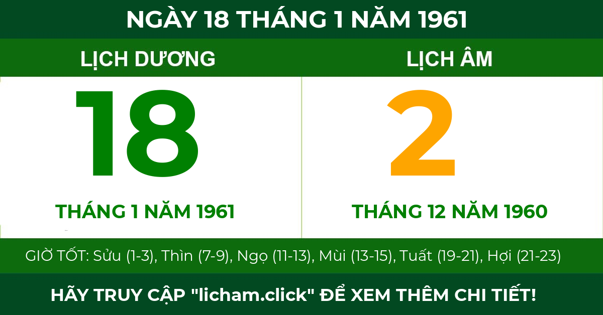 lịch âm ngày 18 tháng 1 năm 1961