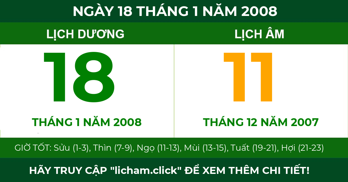 lịch âm ngày 18 tháng 1 năm 2008