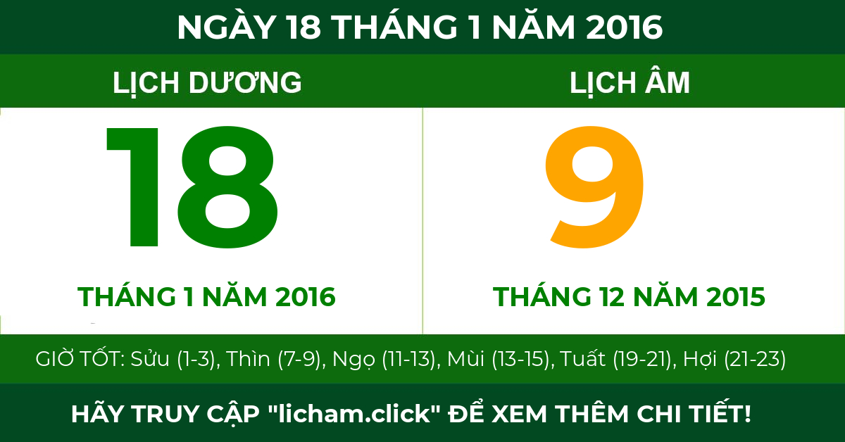 lịch âm ngày 18 tháng 1 năm 2016
