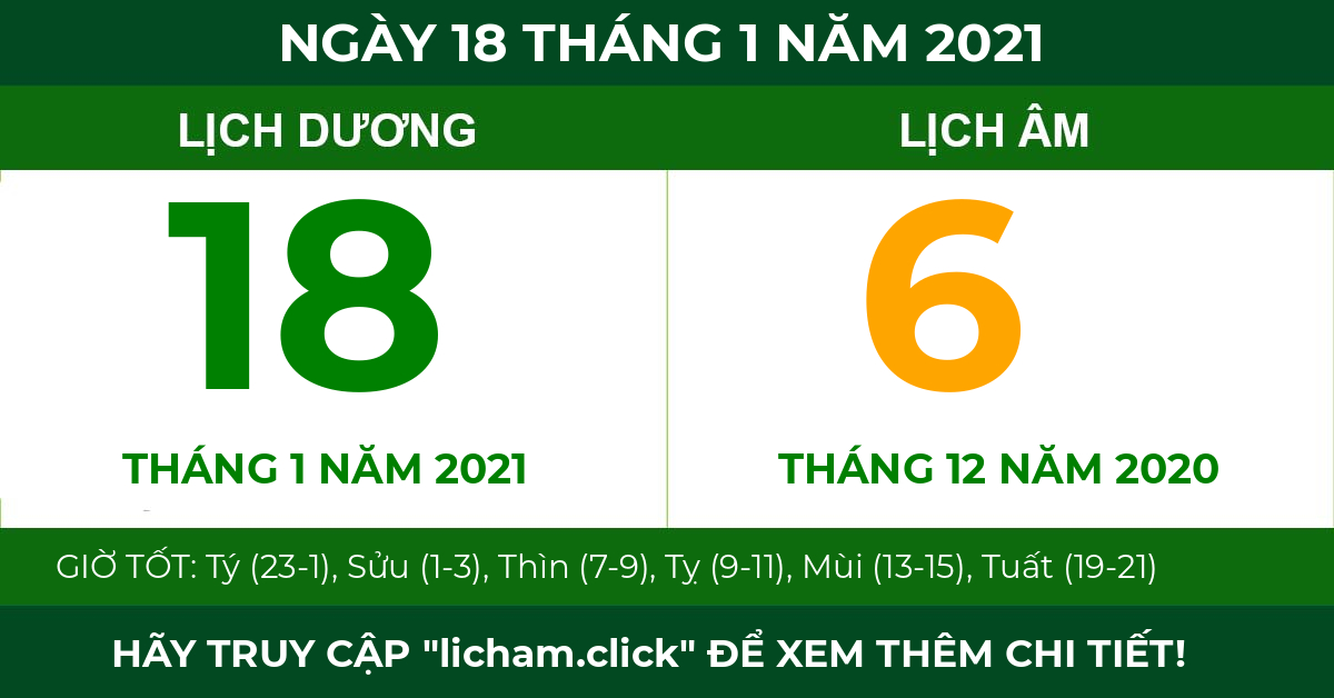 lịch âm ngày 18 tháng 1 năm 2021
