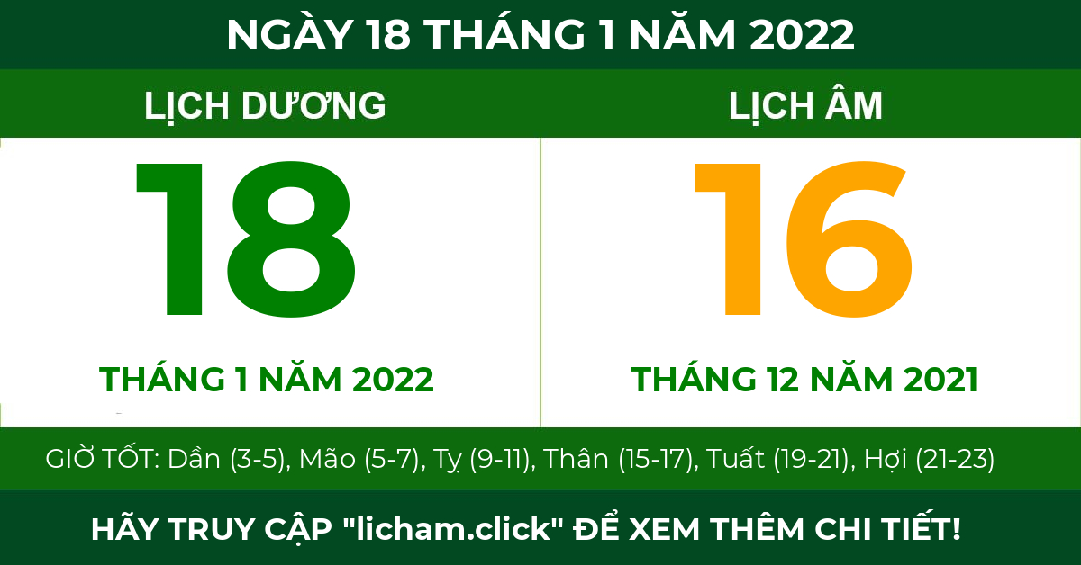 lịch âm ngày 18 tháng 1 năm 2022
