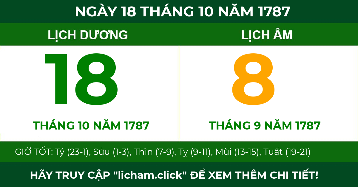 lịch âm ngày 18 tháng 10 năm 1787