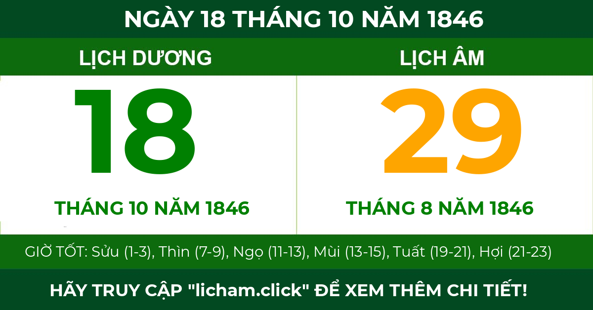 lịch âm ngày 18 tháng 10 năm 1846
