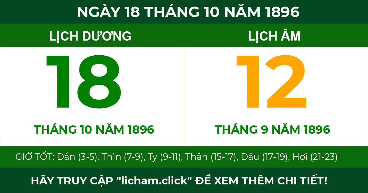 lịch âm ngày 18 tháng 10 năm 1896