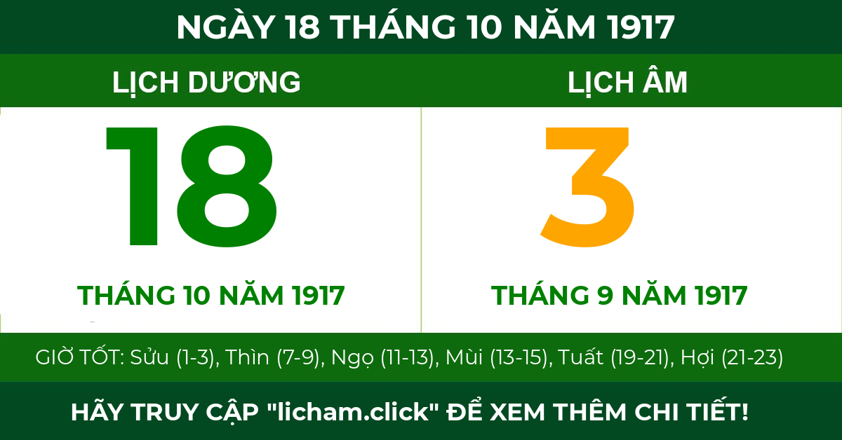 lịch âm ngày 18 tháng 10 năm 1917