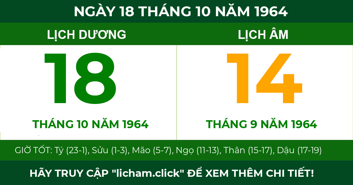 lịch âm ngày 18 tháng 10 năm 1964