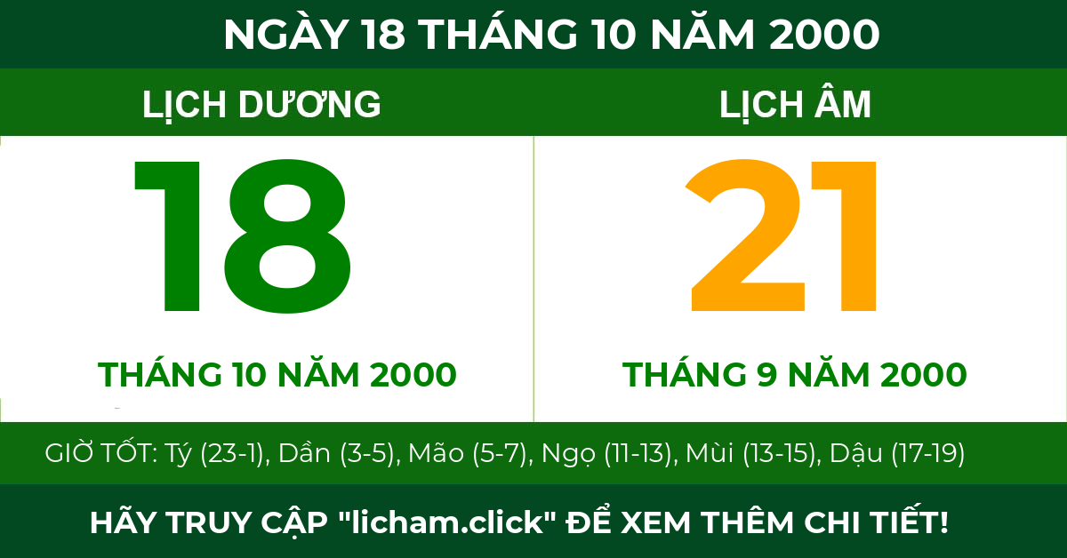 lịch âm ngày 18 tháng 10 năm 2000