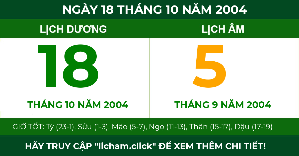lịch âm ngày 18 tháng 10 năm 2004