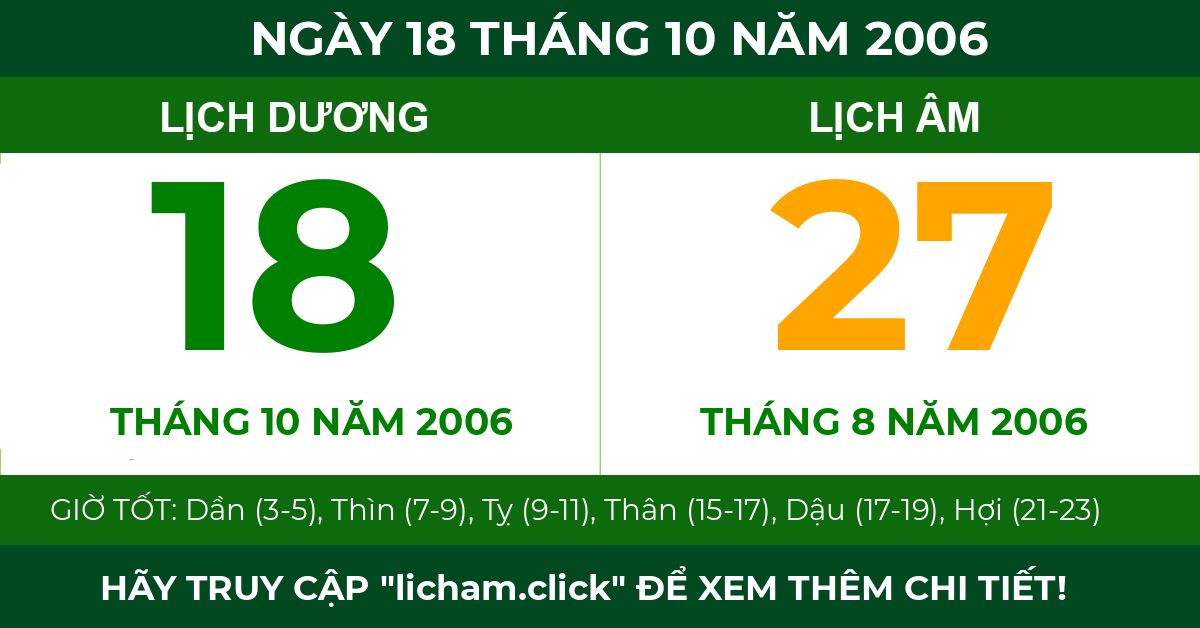 lịch âm ngày 18 tháng 10 năm 2006