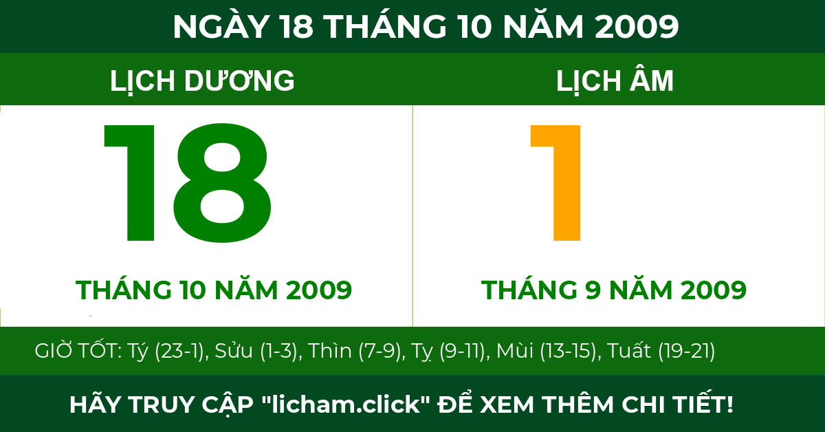 lịch âm ngày 18 tháng 10 năm 2009