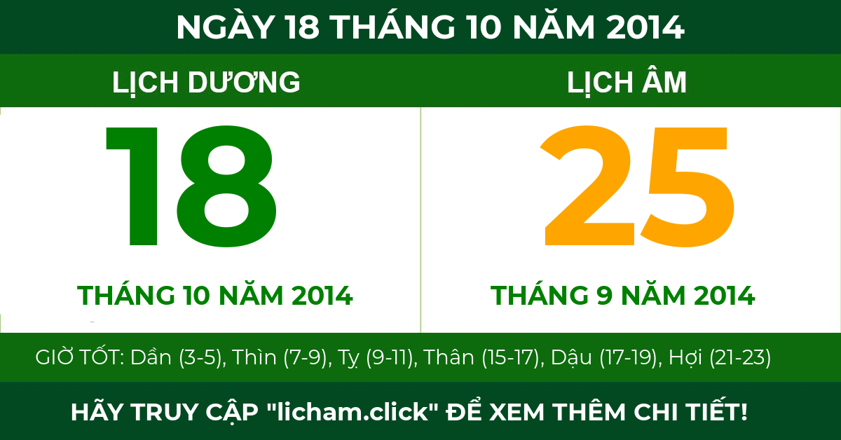 lịch âm ngày 18 tháng 10 năm 2014