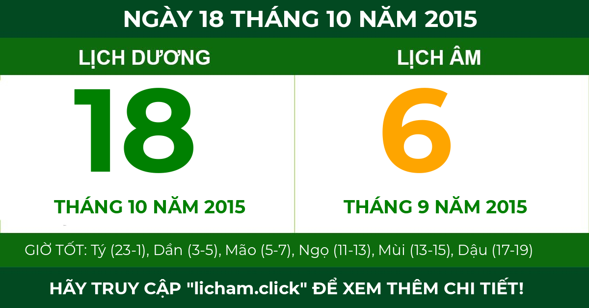 lịch âm ngày 18 tháng 10 năm 2015