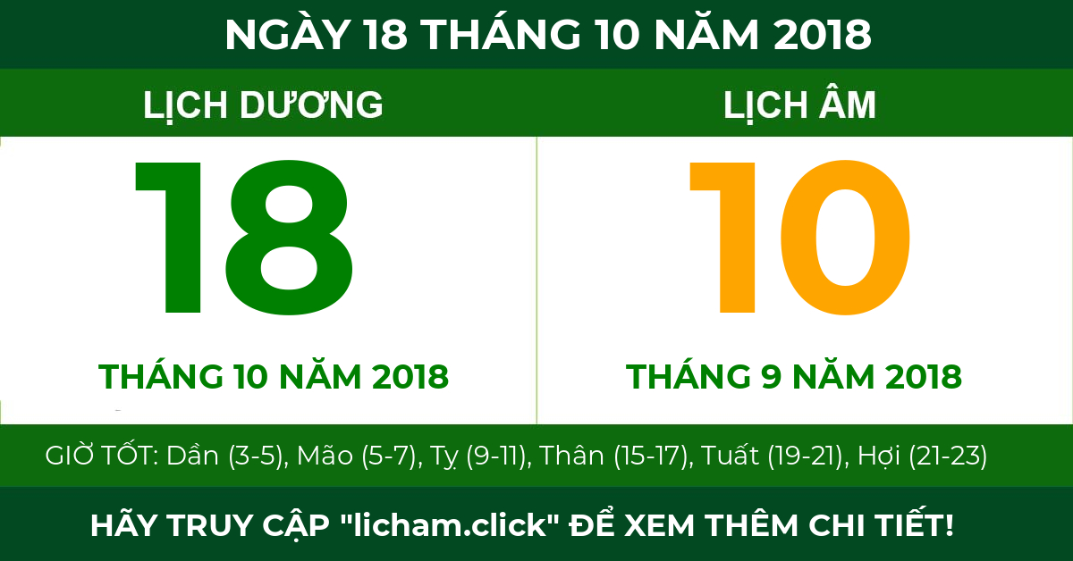 lịch âm ngày 18 tháng 10 năm 2018