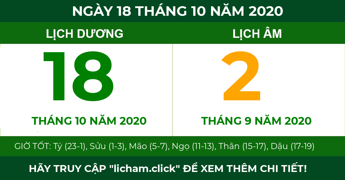 lịch âm ngày 18 tháng 10 năm 2020