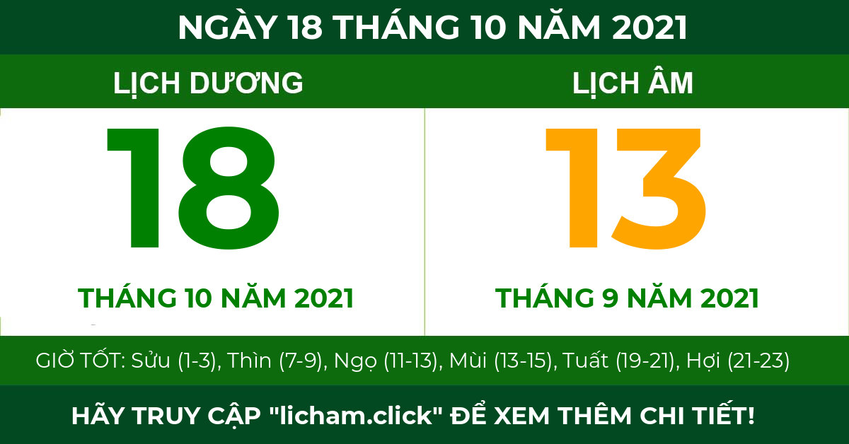 lịch âm ngày 18 tháng 10 năm 2021