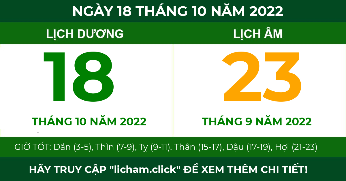 lịch âm ngày 18 tháng 10 năm 2022