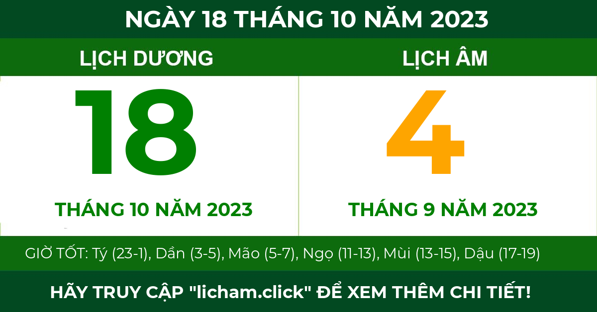 lịch âm ngày 18 tháng 10 năm 2023