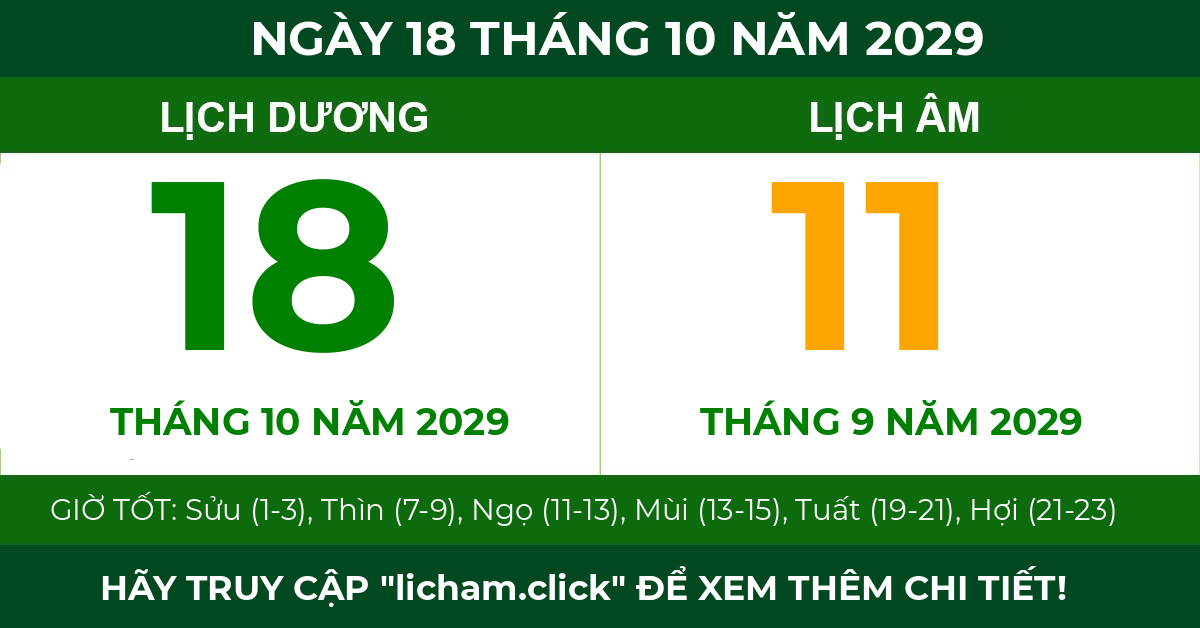 lịch âm ngày 18 tháng 10 năm 2029