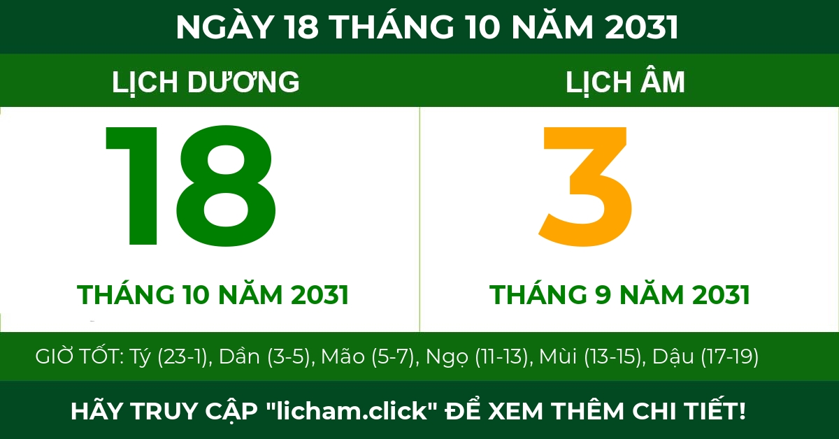 lịch âm ngày 18 tháng 10 năm 2031