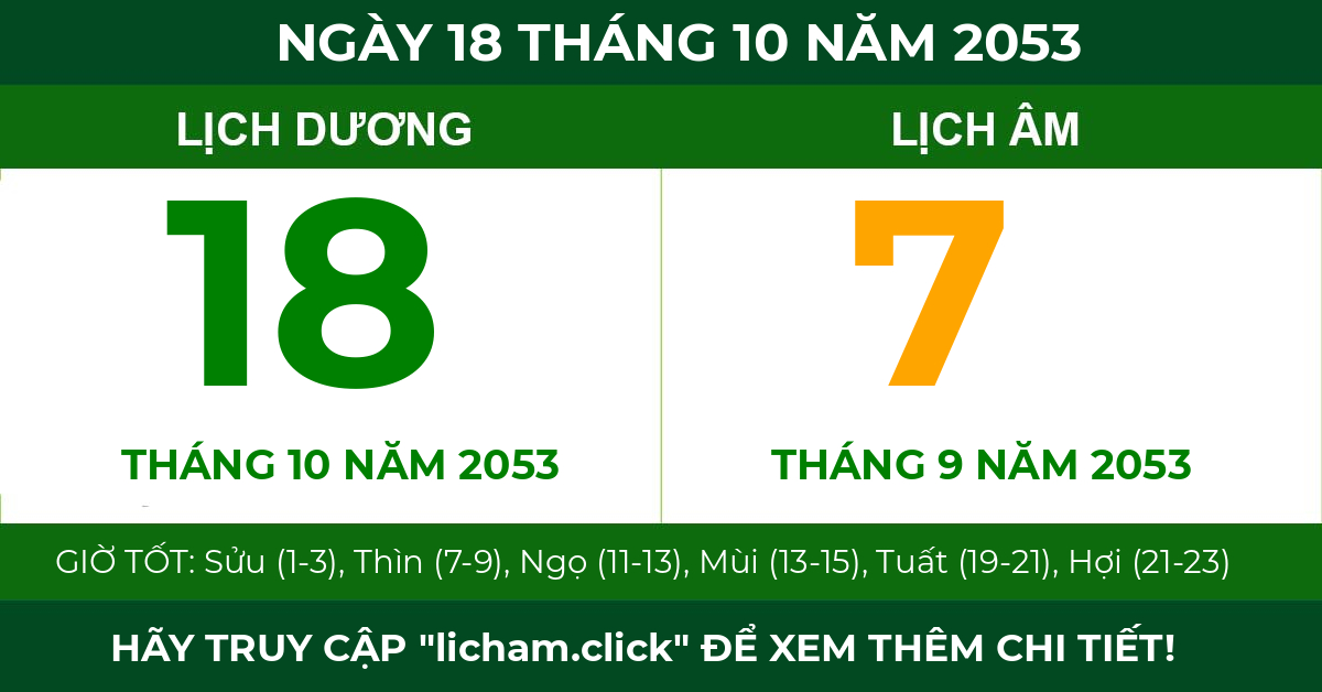 lịch âm ngày 18 tháng 10 năm 2053