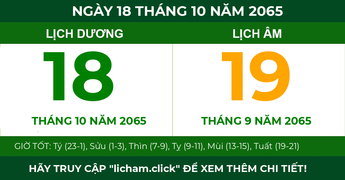 lịch âm ngày 18 tháng 10 năm 2065