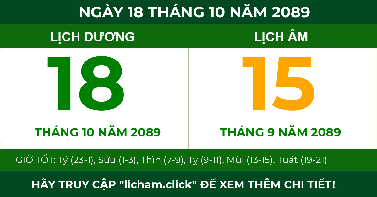 lịch âm ngày 18 tháng 10 năm 2089