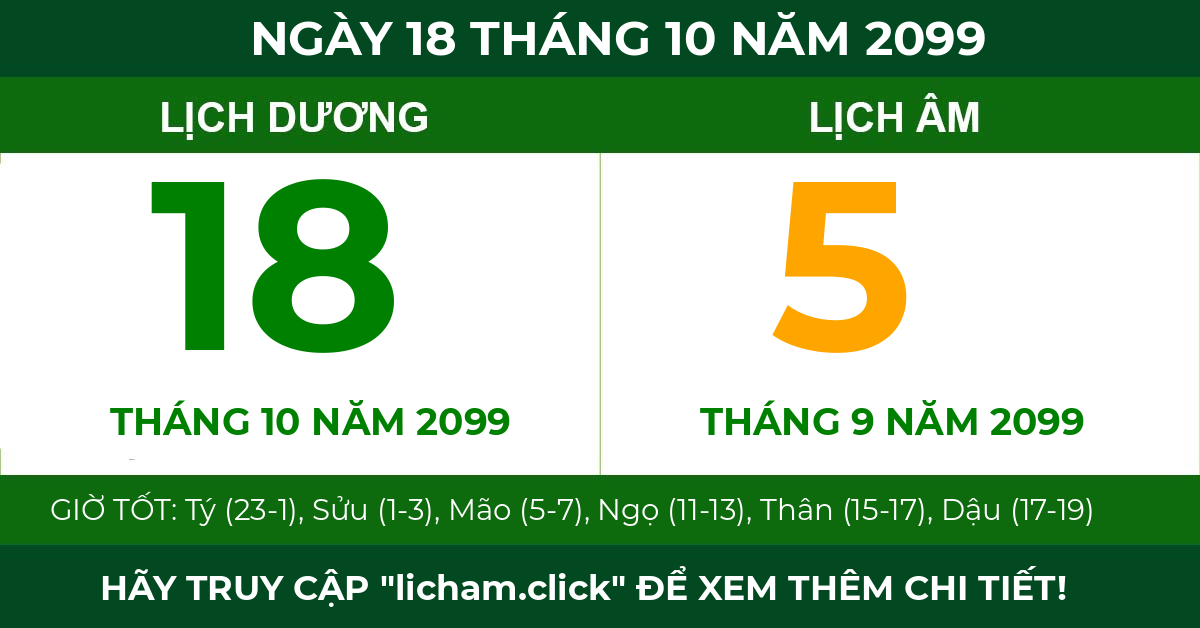 lịch âm ngày 18 tháng 10 năm 2099