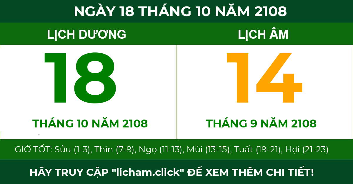 lịch âm ngày 18 tháng 10 năm 2108