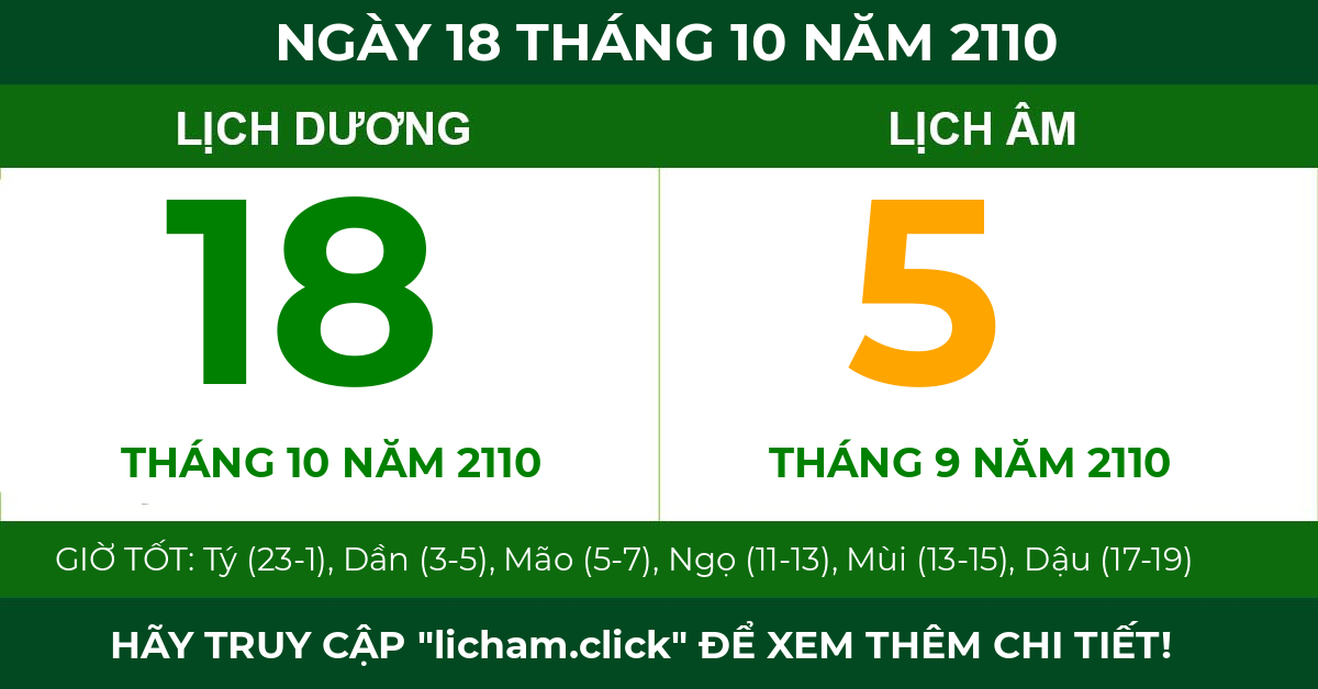 lịch âm ngày 18 tháng 10 năm 2110