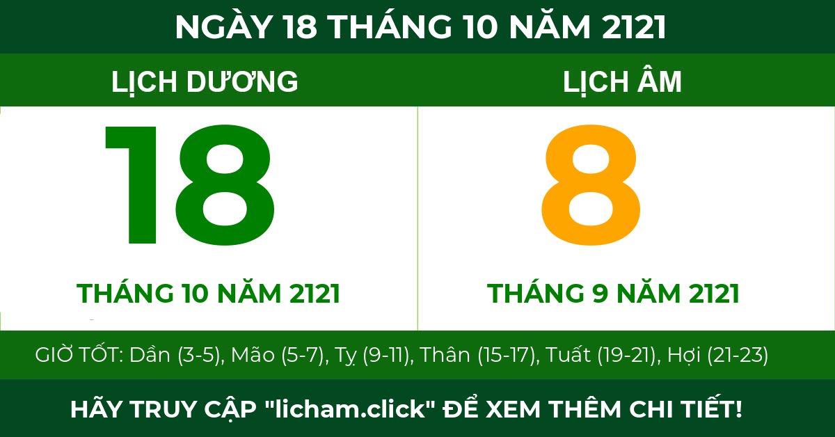 lịch âm ngày 18 tháng 10 năm 2121