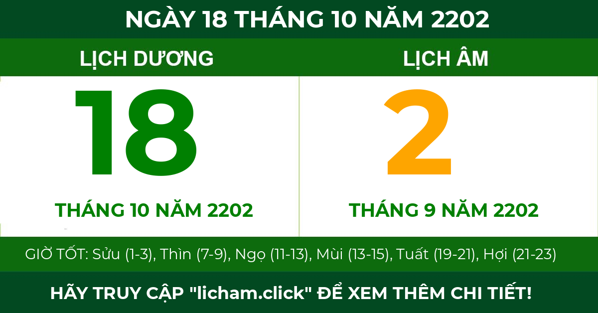lịch âm ngày 18 tháng 10 năm 2202