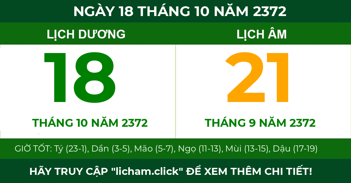 lịch âm ngày 18 tháng 10 năm 2372