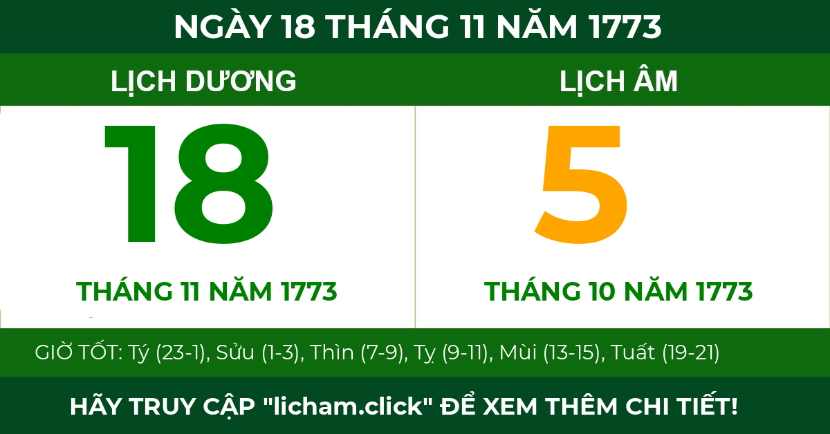 lịch âm ngày 18 tháng 11 năm 1773