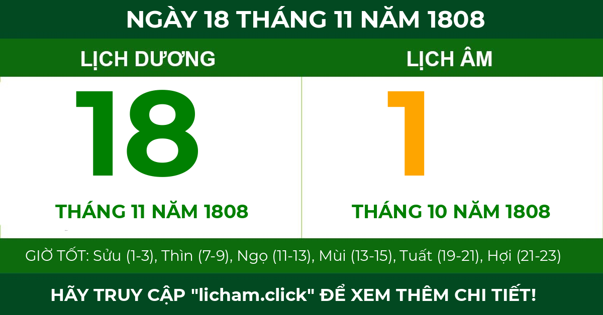 lịch âm ngày 18 tháng 11 năm 1808