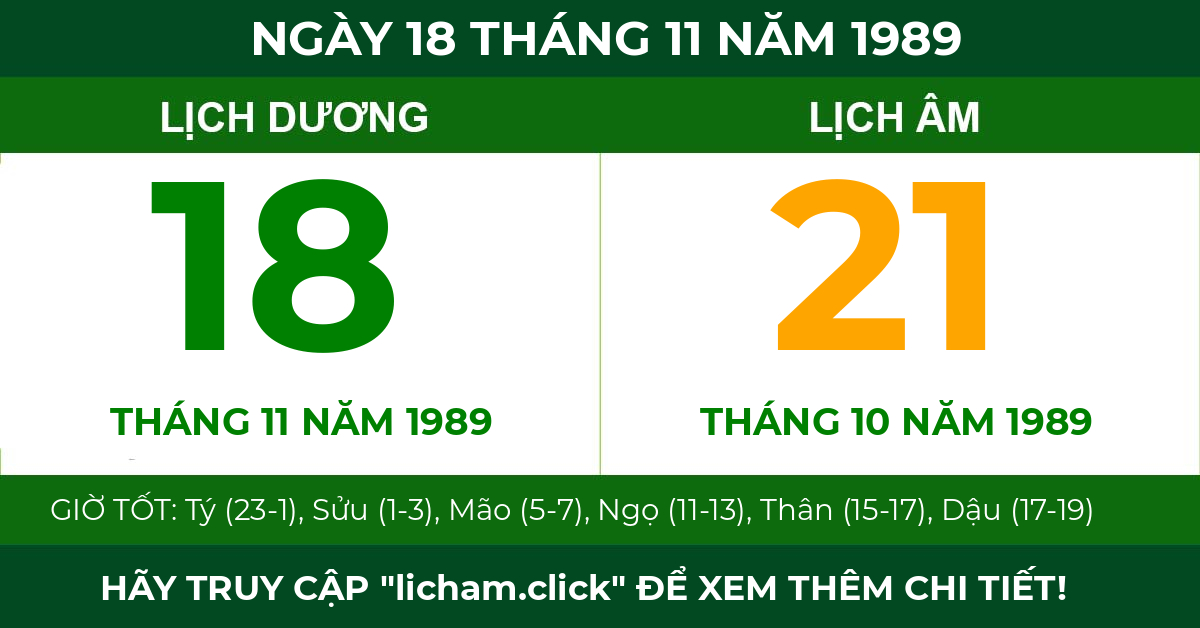 lịch âm ngày 18 tháng 11 năm 1989
