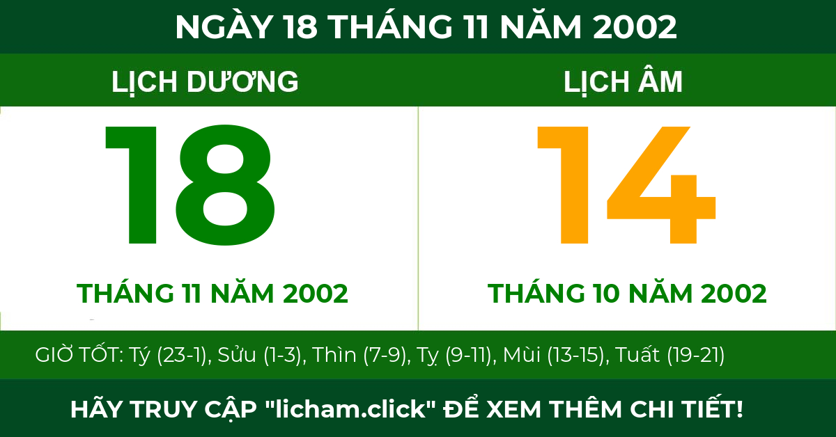 lịch âm ngày 18 tháng 11 năm 2002