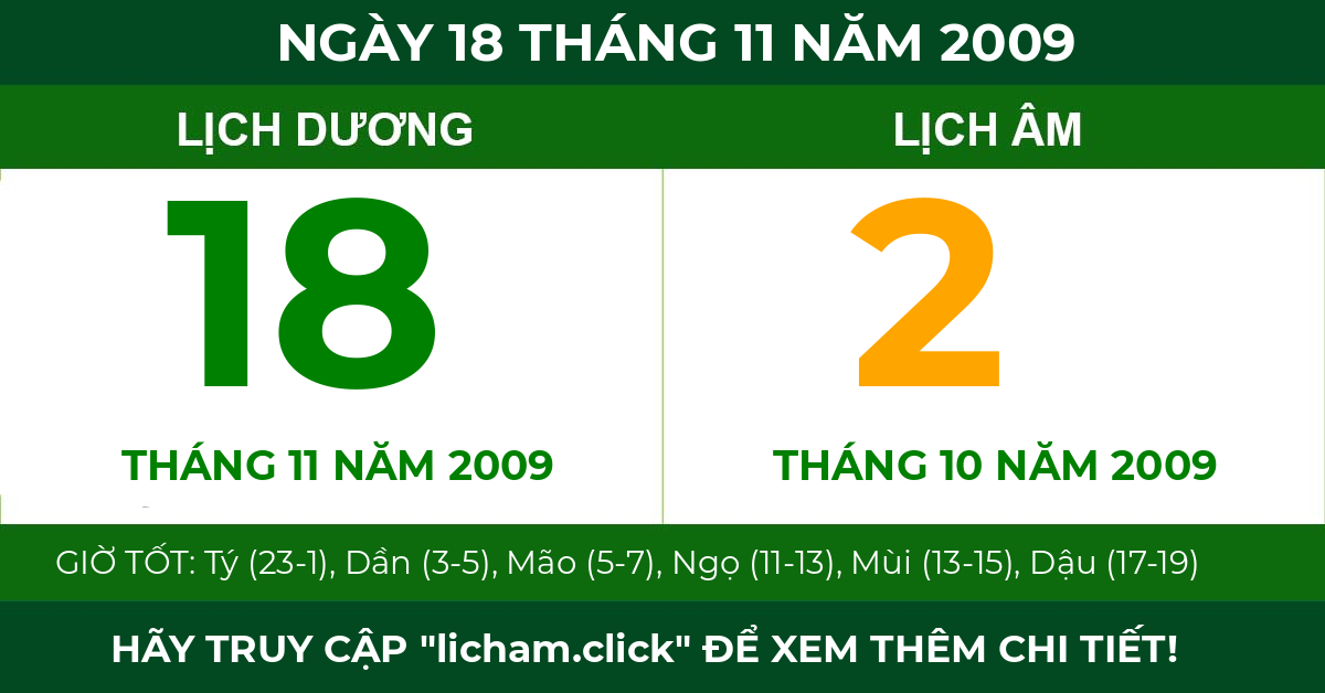 lịch âm ngày 18 tháng 11 năm 2009