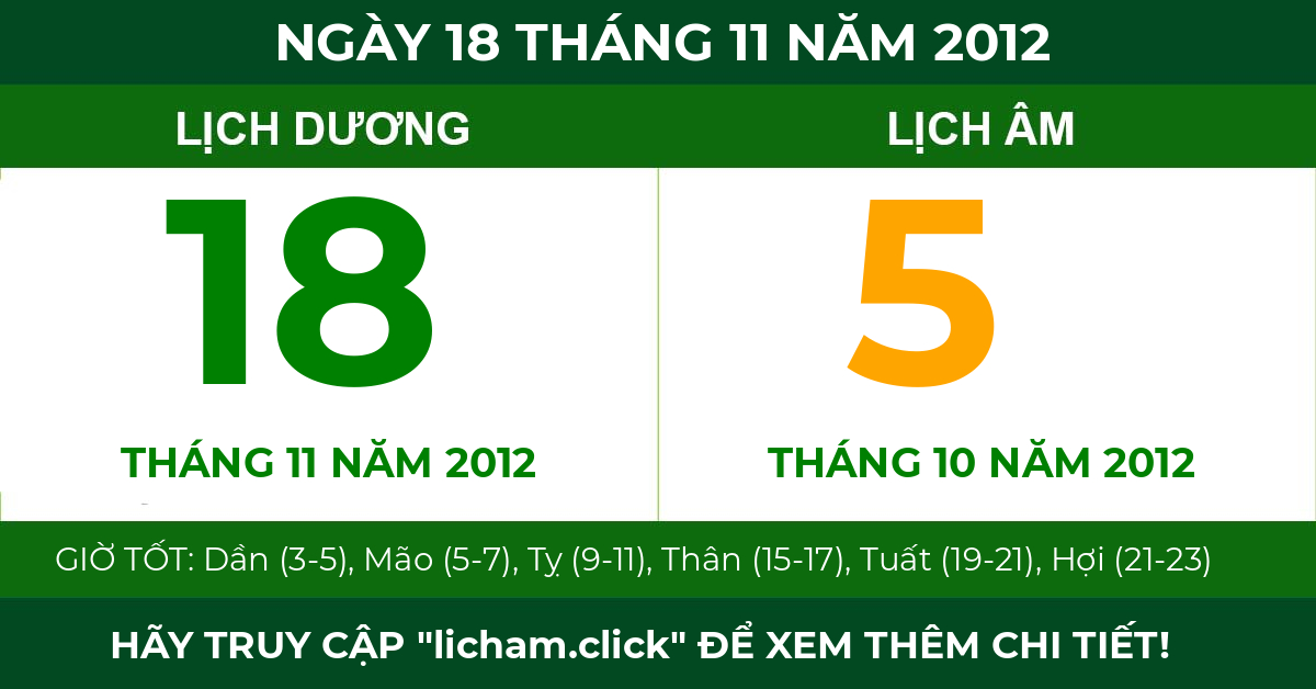 lịch âm ngày 18 tháng 11 năm 2012