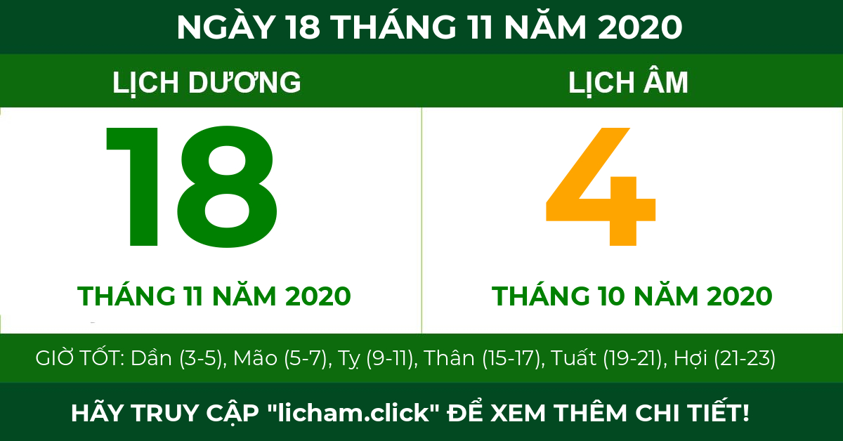 lịch âm ngày 18 tháng 11 năm 2020